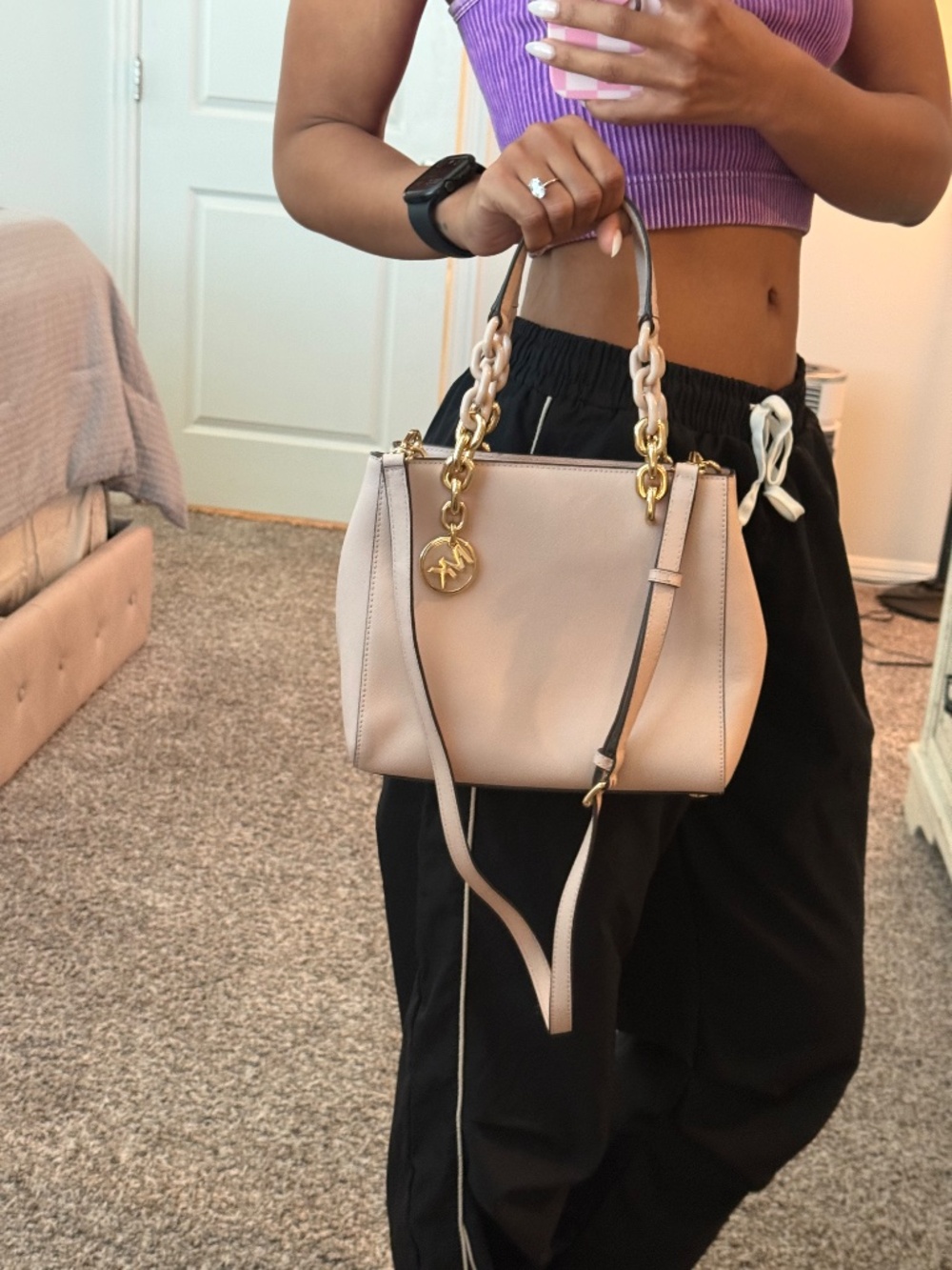 Michael Kors Cynthia Blossom Pink Gold Saffiano Leather Medium Satchel - Picture 9 of 15